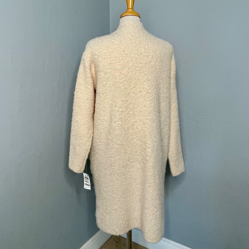 Bohemian  Boucle long, open-front duster cardigan, in PASTEL ROSE TAN size S - Picture 8 of 13